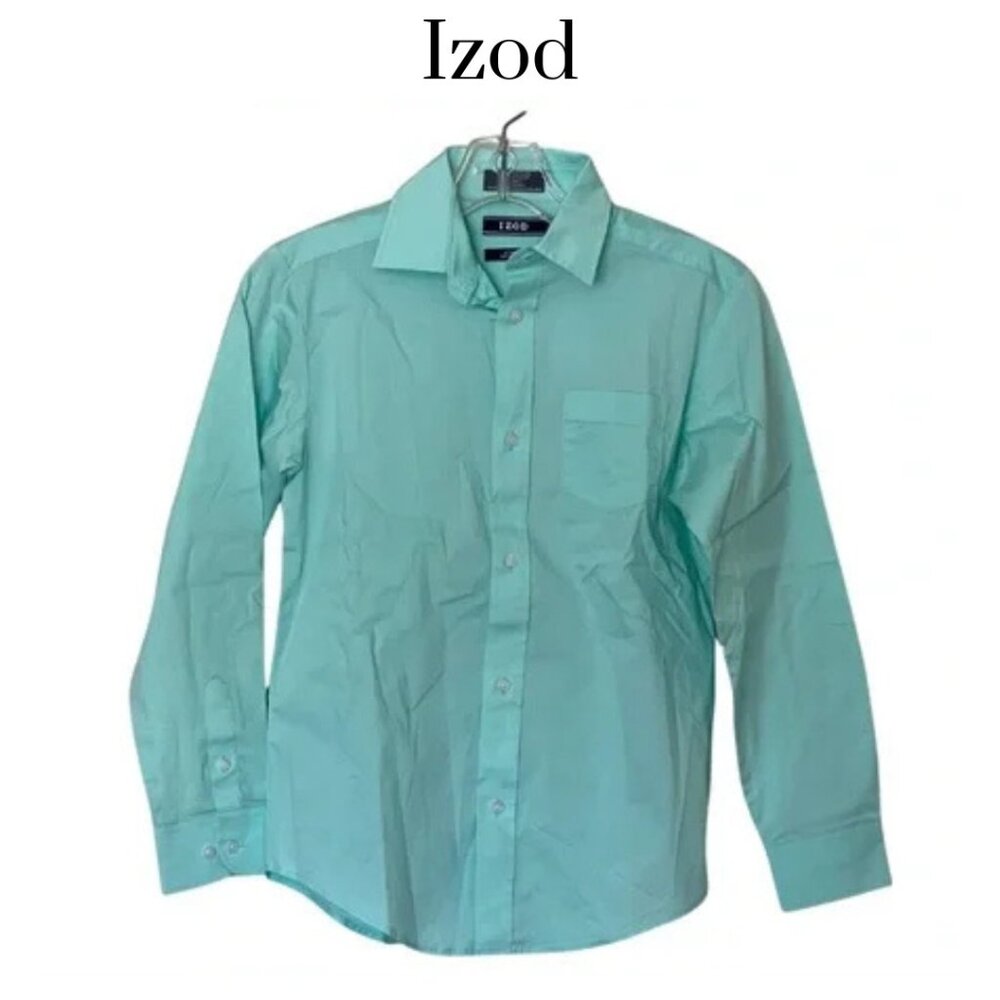 IZOD Boys Long sleeve button down shirt Mint Green. Size med 10/12